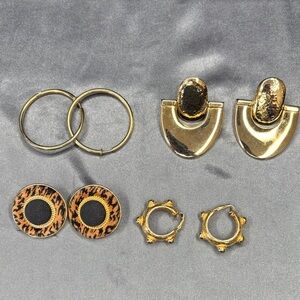 Gold and Leopard Print Earring Set